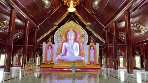 White buddha statue under construction giant dome at Wat Phraphuttha Saengtham Stock Footage 169966158