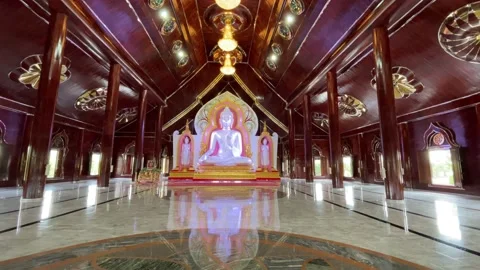 White buddha statue under construction giant dome at Wat Phraphuttha Saengtham Stock Footage 169966199