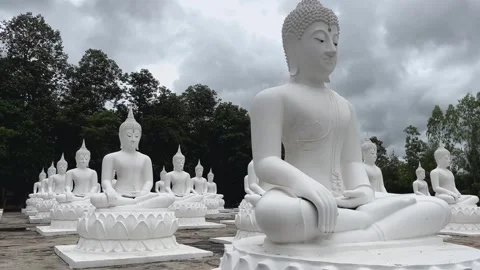 White Buddha Stone statue of a Buddha Stock Footage 284426924