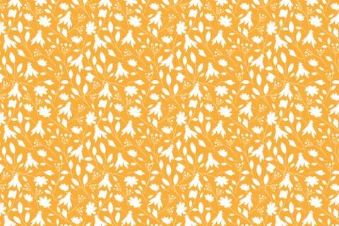 White bug and flower shape. White insects shapes pattern on an orange backgro Stock Illustration