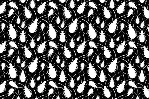 White bug shape. White insects shapes pattern on a black background. Stock Illustration