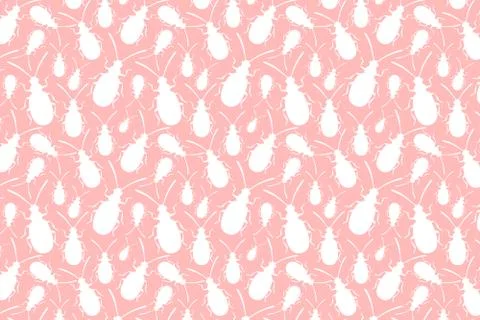 White bug shape. White insects shapes pattern on a pink background. Stock Illustration