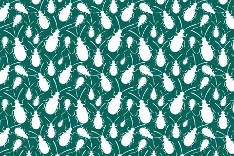 White bug shape. White insects shapes pattern on a green background. Stock Illustration