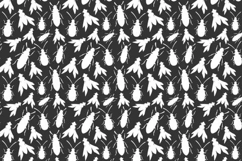 White bug shape. White insects shapes pattern on a black background. Stock Illustration