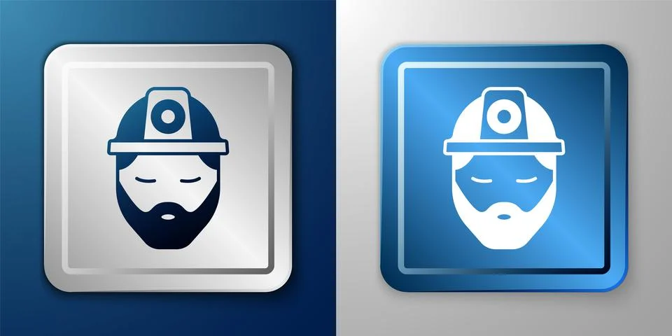 White Builder icon isolated on blue and grey background. Construction worker Stock Illustration
