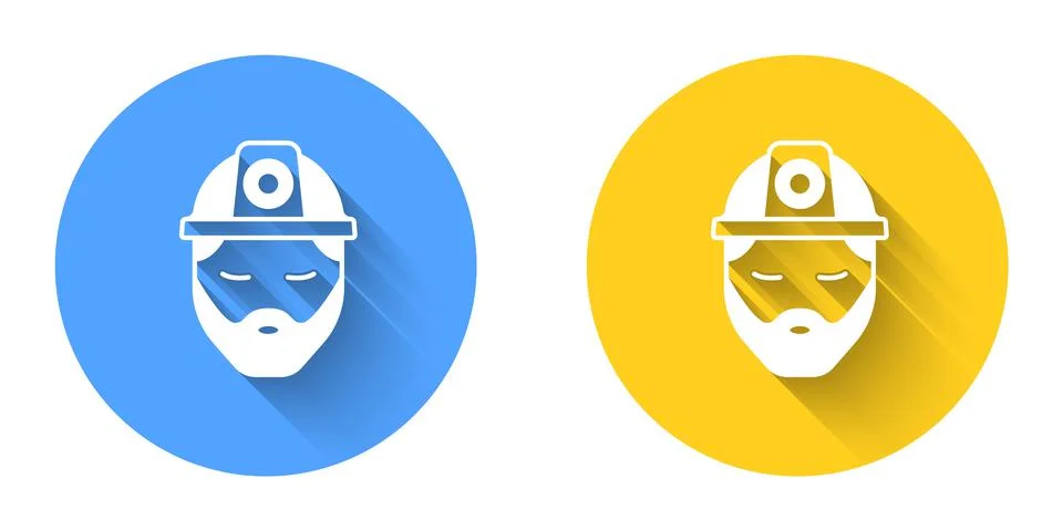 White Builder icon isolated with long shadow background. Construction worker Stock Illustration
