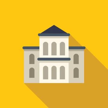 White building with arches and dark gray roof on yellow background Ilustración de archivo