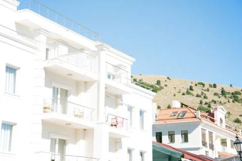 The white building on the hillside Stock Photos