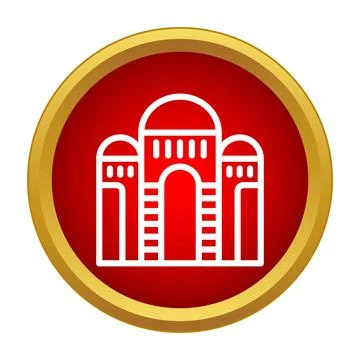 White building icon on red circle gold frame Stock Illustration