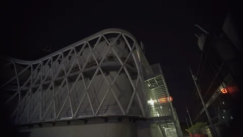 White building mall store with Light reflections at night at business district 스톡 동영상 119365465