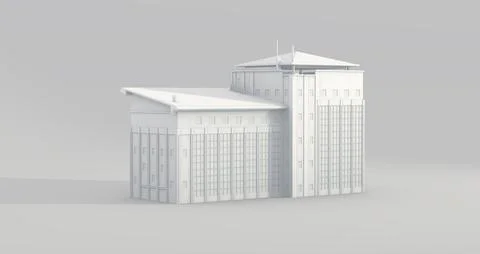 White Building on a Soft Gray Studio Background. Monochrome. 3D Render. Ilustración de archivo