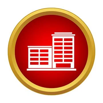White buildings graphic on a red circle with gold border Stock Illustration