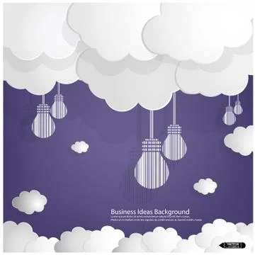 White bulbs and clouds on blue sky background Stock Illustration