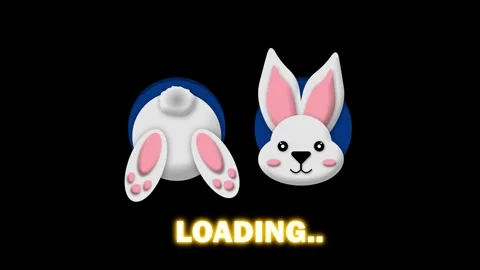 White bunny back and face view animation on black screen and bright loading.. Stock Footage 304269589