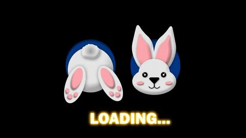 White bunny back and face view illustrating on black screen and bright load.. Stock Illustration