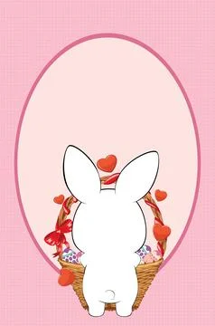 White Bunny with Easter eggs card Ilustração Stock