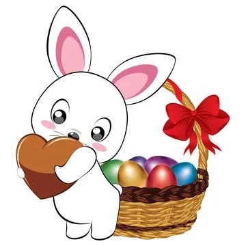 White Bunny with Easter eggs 스톡 일러스트