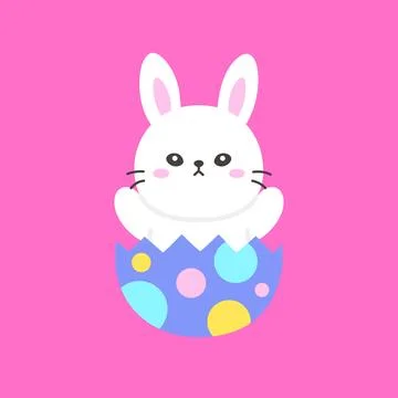 White Bunny Emerging from a Cracked Easter Egg with Polka Dots Stock Illustration