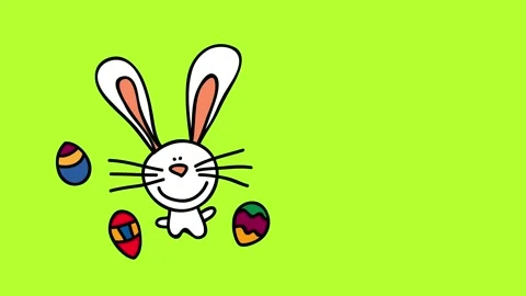 White bunny falling in pieces on left side of screen with cute face and long Stock Footage 130347778