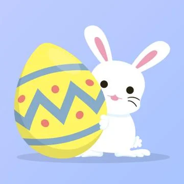 White bunny holding easter egg Stock Illustration