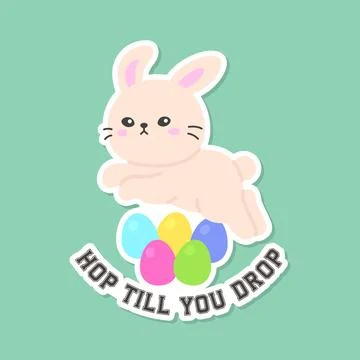 White Bunny Lounging on Multicolored Easter Eggs Stock Illustration