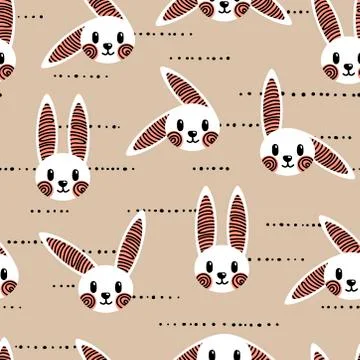 White bunny pattern on beige background 库存插图
