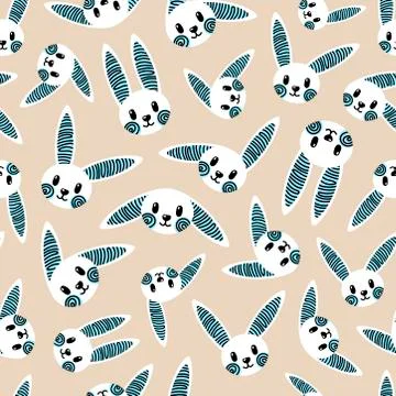 White bunny pattern on beige background Stock Illustration