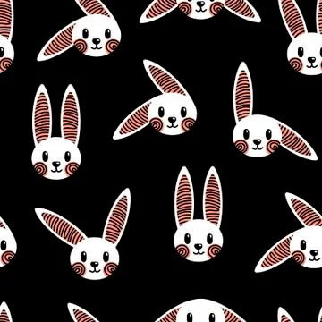 White bunny pattern on black background Stock Illustration