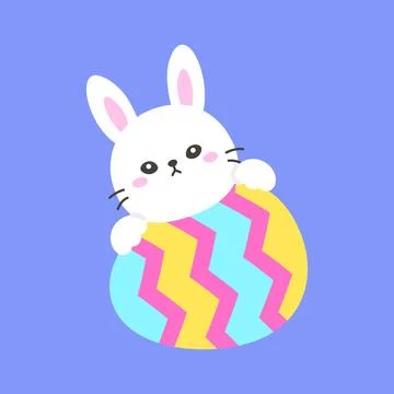 White Bunny Peeking from a Zigzag Patterned Easter Egg 库存插图