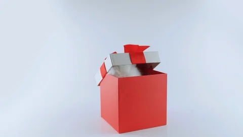 White Bunny in Red present box, gets out, stands up on two legs Stock Footage 103509343