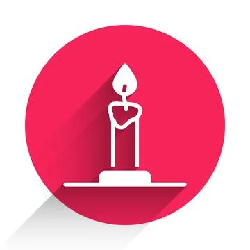 White Burning candle in candlestick icon isolated with long shadow. Cylindric Stock Illustration