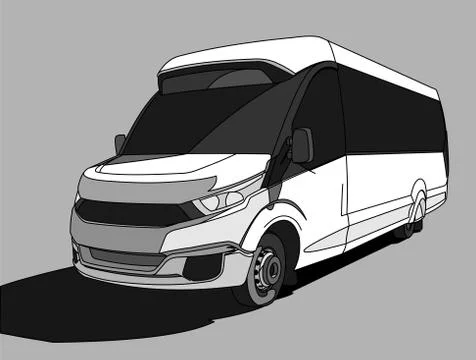 White Bus, three quarter view. Tourist bus. Sightseeing bus. Modern flat Vect Stock Illustration