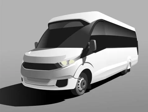 White Bus, three quarter view. Tourist bus. Sightseeing bus. Modern flat Vect Stock Illustration
