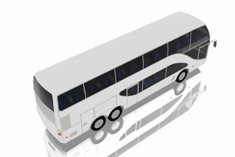 White bus on white background. 3D rendering. Digital computer drawing. 스톡 일러스트