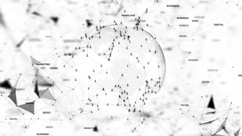 White business network globe connected nodes, marketing words, polygon lines, Stock Footage 333975128