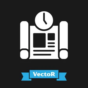 White Business project time plan icon isolated on black background. Vector Ilustración de archivo