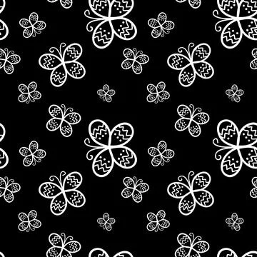 White Butterfly on Black Background Stock Illustration