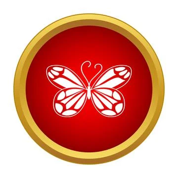 White butterfly icon inside red circle gold frame 스톡 일러스트