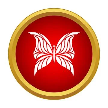 White butterfly icon inside red circle gold frame Stock Illustration