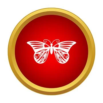 White butterfly icon inside red circle badge 스톡 일러스트