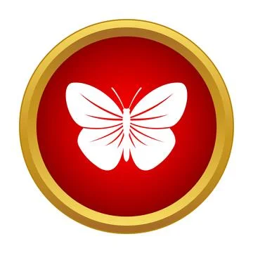 White butterfly icon on red button with golden rim Stock Illustration