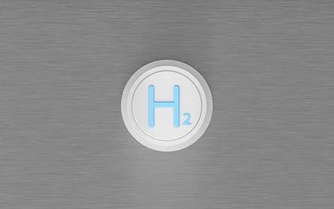 A white button with hydrogen engraved on it, 3d rendering. 스톡 일러스트