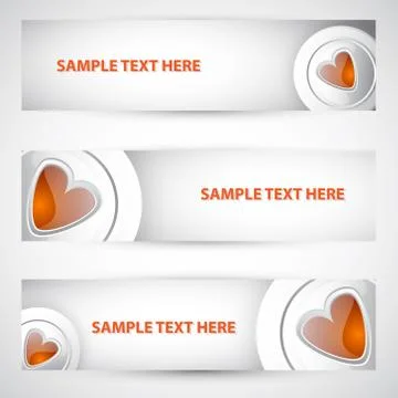 White button red heart banner Stock Illustration