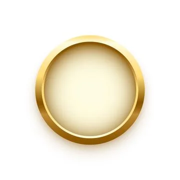 White button in round gold frame vector illustration. 3d realistic shiny metal Illustrazione stock