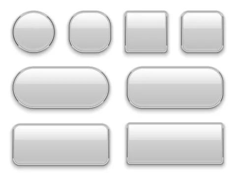 White buttons chrome frame. 3d realistic web glass elements oval rectangle イラスト素材