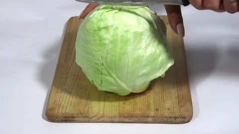 White cabbage is cut in half Video stock 105646191
