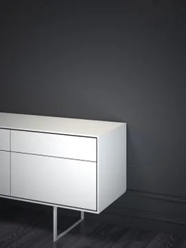 White cabinet in dark interior. 3d rendering 库存插图