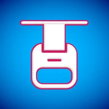 White Cable car icon isolated on blue background. Funicular sign. Vector Stock Illustration