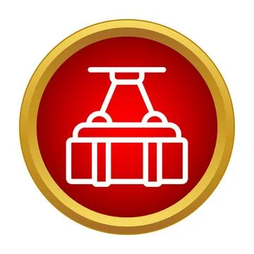 White cable car outline icon on red gold circle Stock Illustration