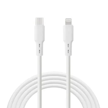 White cable for charging and synchronization with Type - C and Lightning conn Stock Photos
